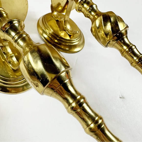Vtg Solid Brass Wall Sconces Candleholders Hollywood Regency Style Pair - Picture 3 of 14